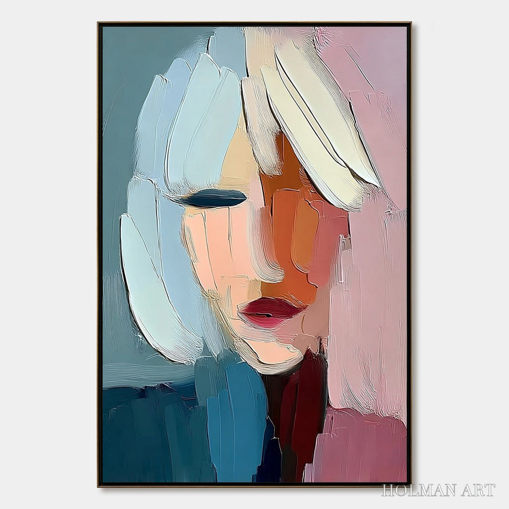 HOLMAN ART Fragmented Serenity – Colorful Abstract Portrait Impasto Oil Painting - image 1