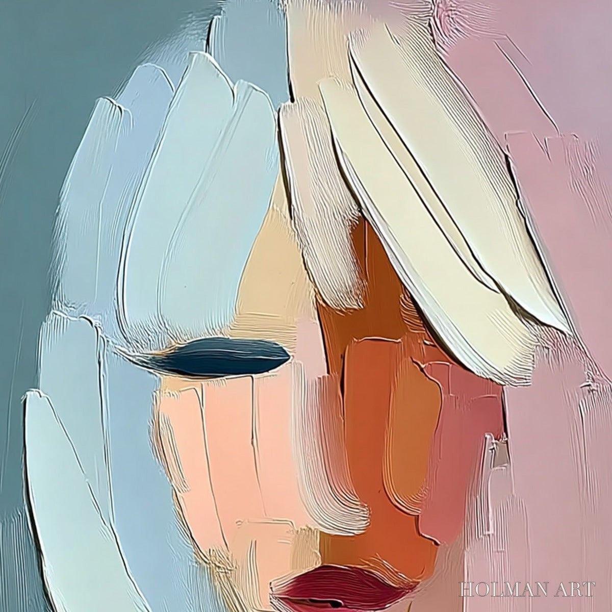 HOLMAN ART Fragmented Serenity – Colorful Abstract Portrait Impasto Oil Painting - image 3
