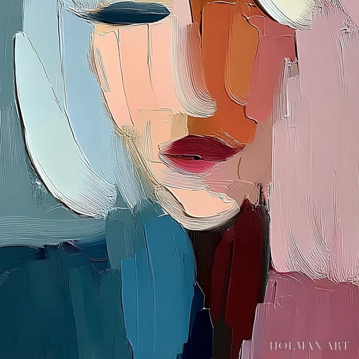 HOLMAN ART Fragmented Serenity – Colorful Abstract Portrait Impasto Oil Painting - image 5