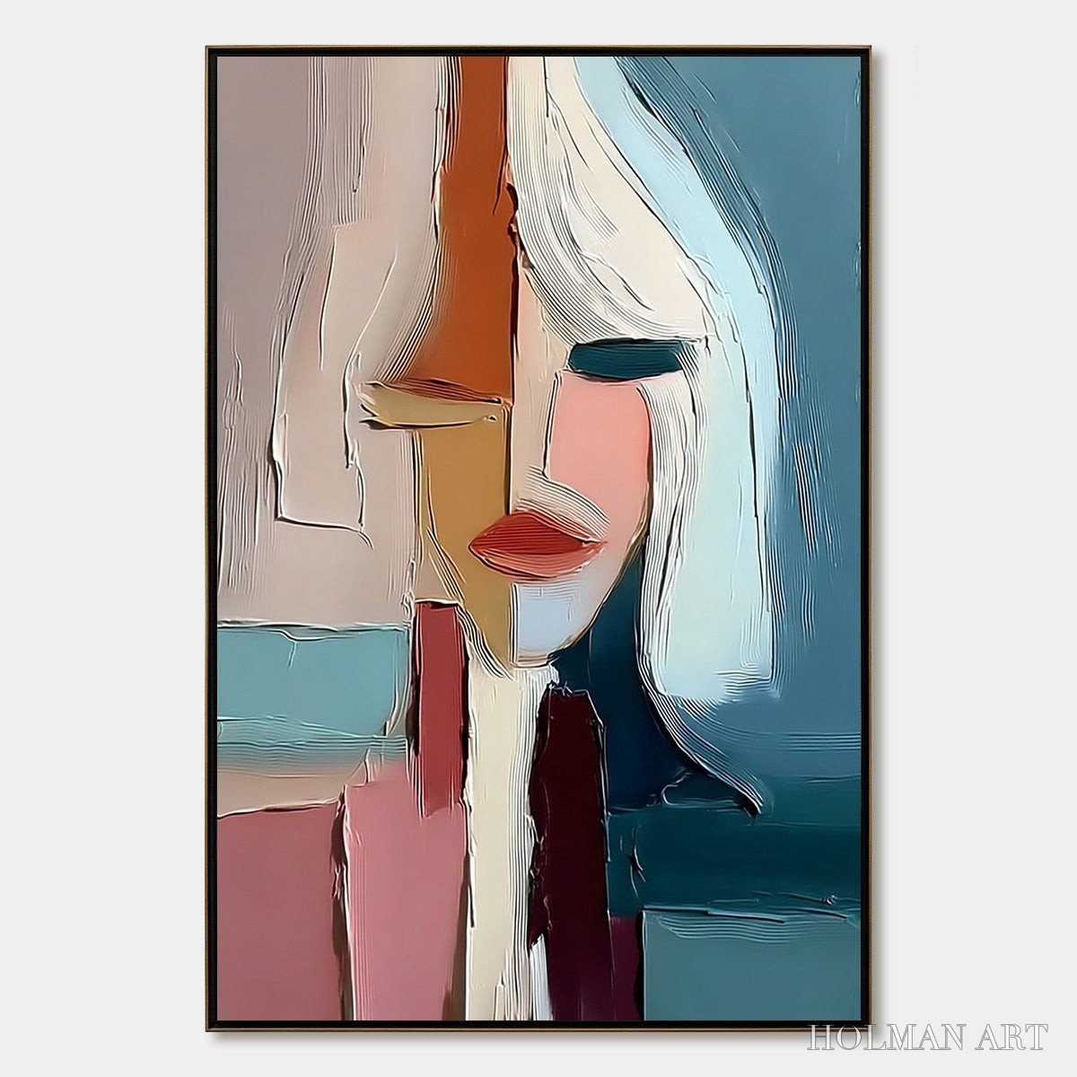 HOLMAN ART Mosaic Muse – Abstract Figurative Portrait Oil Painting with Heavy Texture - image 1