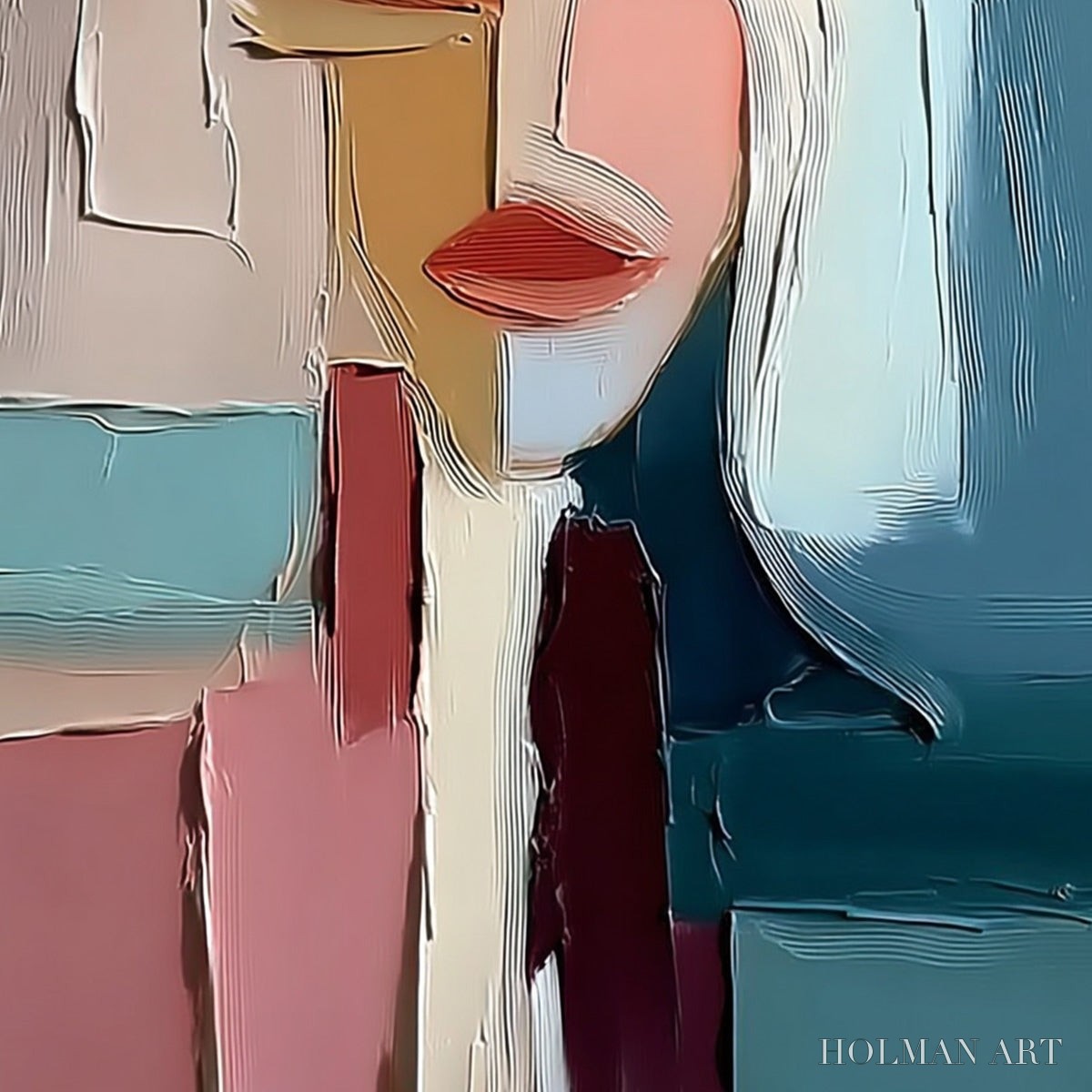 HOLMAN ART Mosaic Muse – Abstract Figurative Portrait Oil Painting with Heavy Texture - image 5