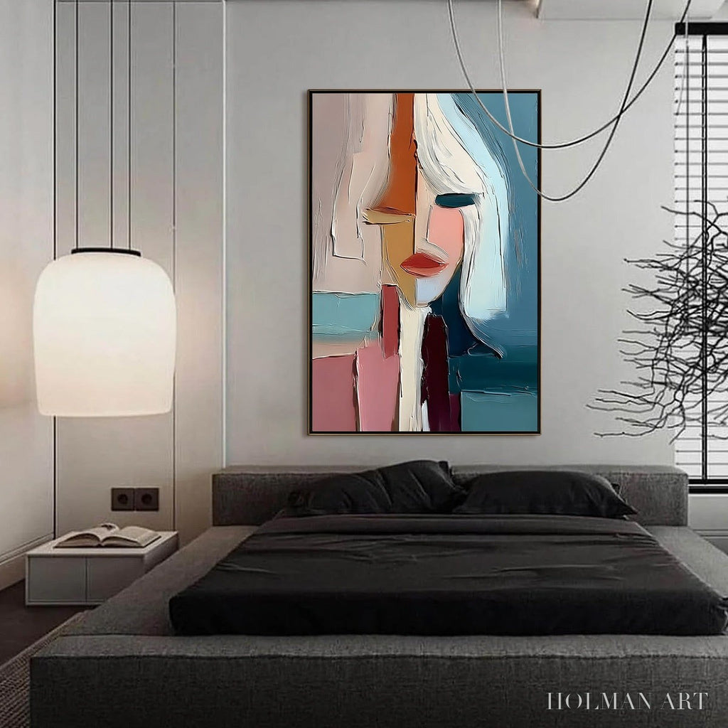 HOLMAN ART Mosaic Muse – Abstract Figurative Portrait Oil Painting with Heavy Texture - image 6