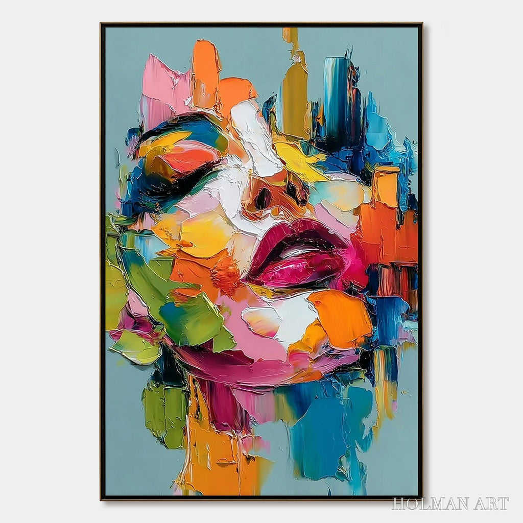 HOLMAN ART Chromatic Muse – Colorful Abstract Impasto Portrait Palette Knife Painting - image 1