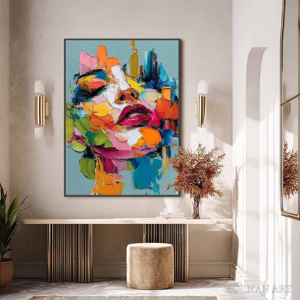 HOLMAN ART Chromatic Muse – Colorful Abstract Impasto Portrait Palette Knife Painting - image 2