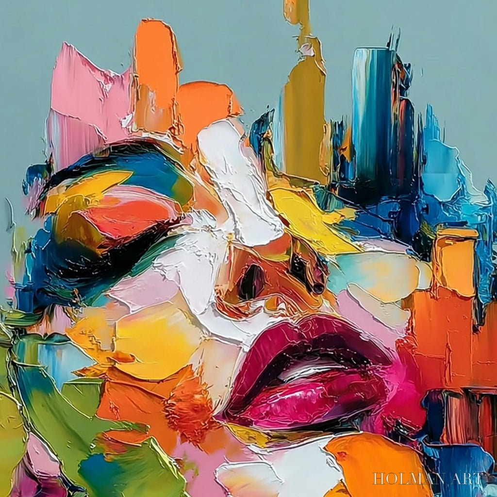 HOLMAN ART Chromatic Muse – Colorful Abstract Impasto Portrait Palette Knife Painting - image 3