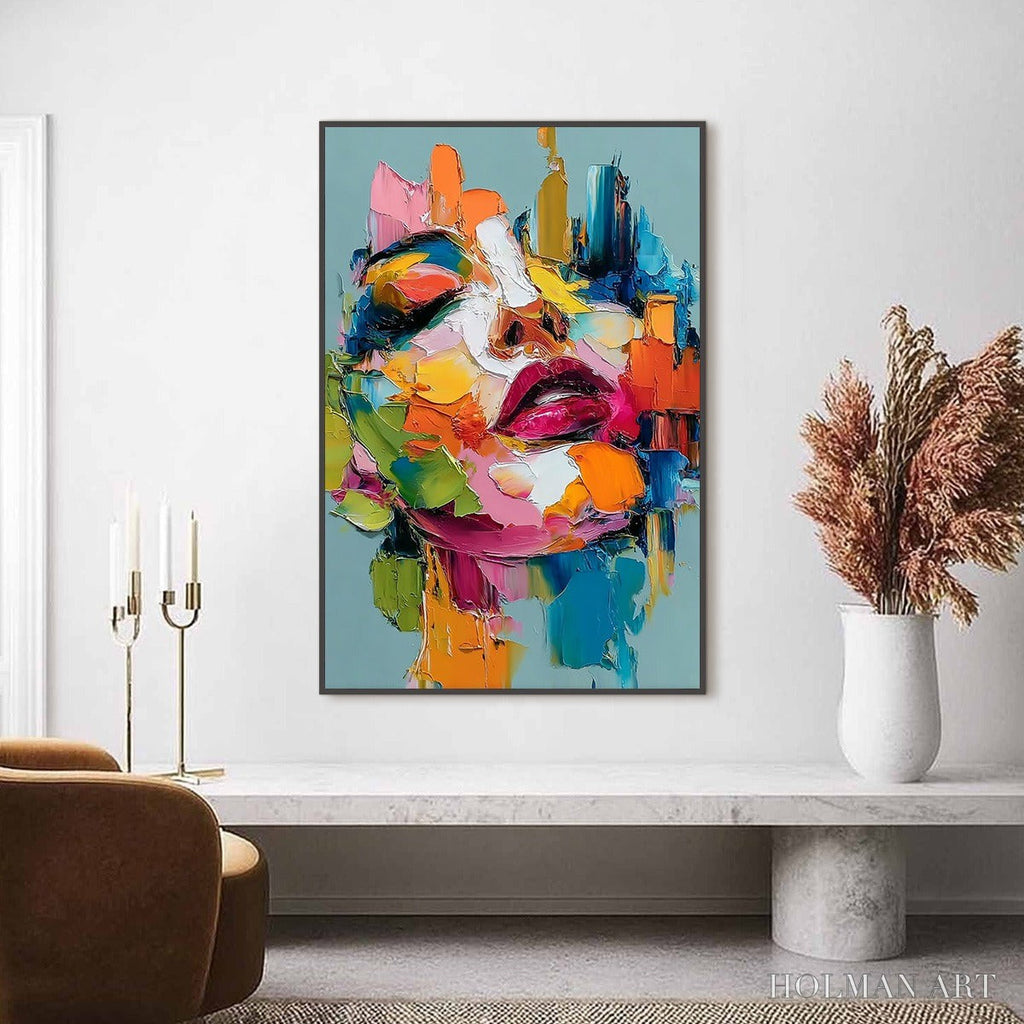 HOLMAN ART Chromatic Muse – Colorful Abstract Impasto Portrait Palette Knife Painting - image 4
