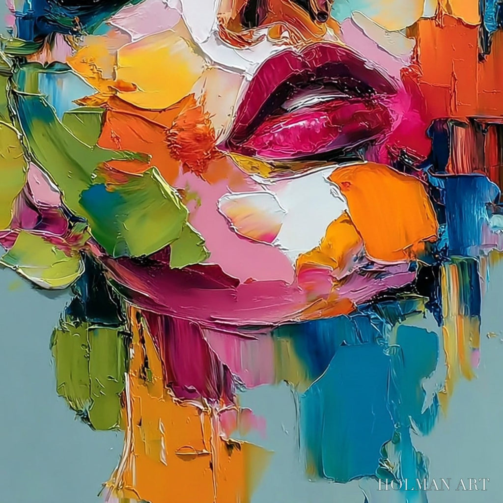 HOLMAN ART Chromatic Muse – Colorful Abstract Impasto Portrait Palette Knife Painting - image 5