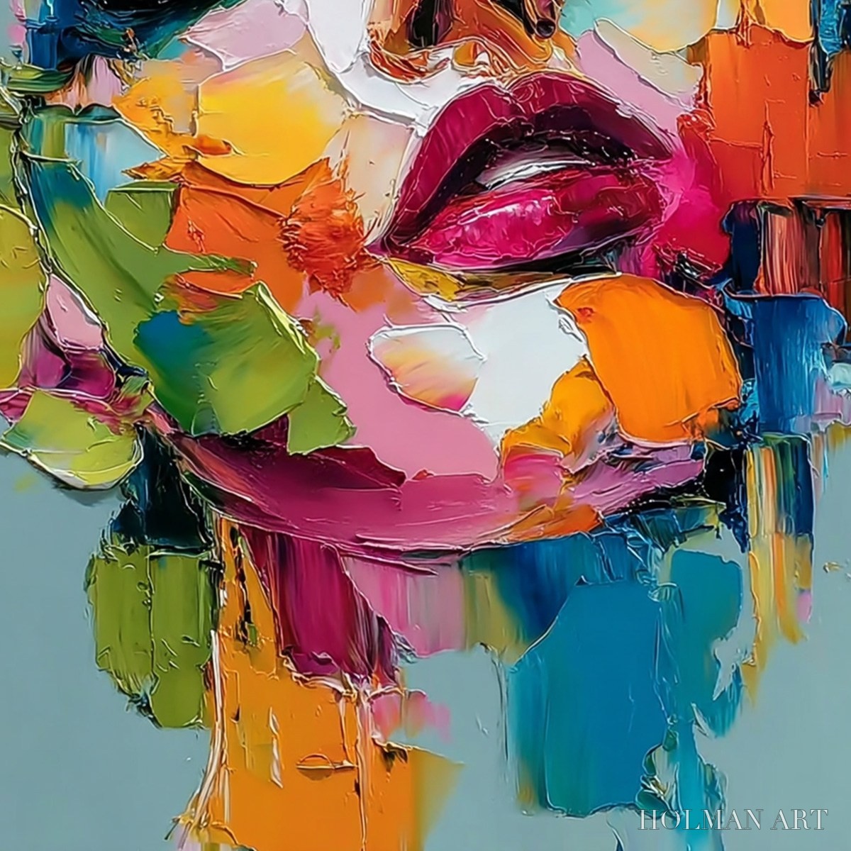 HOLMAN ART Chromatic Muse – Colorful Abstract Impasto Portrait Palette Knife Painting - image 5