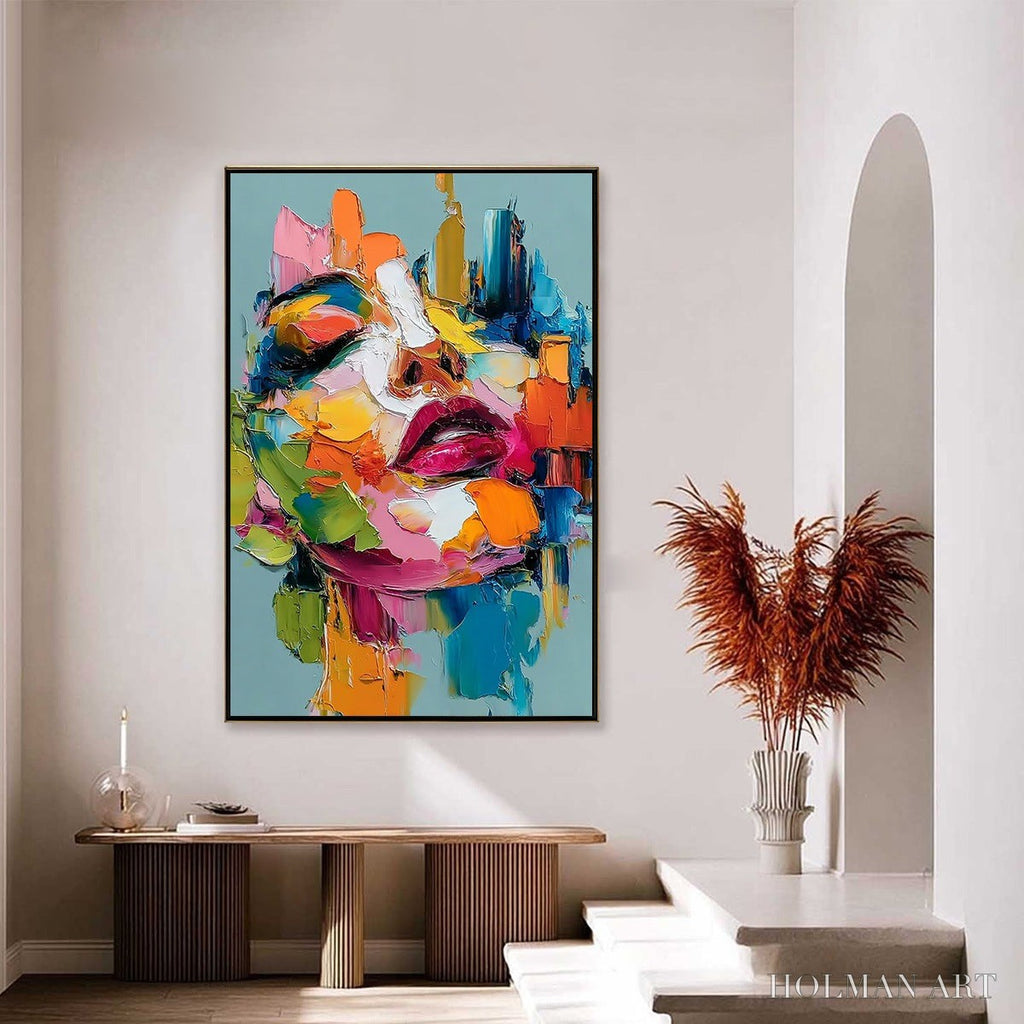 HOLMAN ART Chromatic Muse – Colorful Abstract Impasto Portrait Palette Knife Painting - image 6