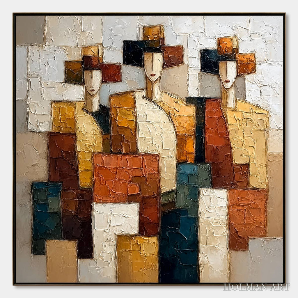 HOLMAN ART the Triad – Textured Geometric Figurative Portrait Painting - image 1