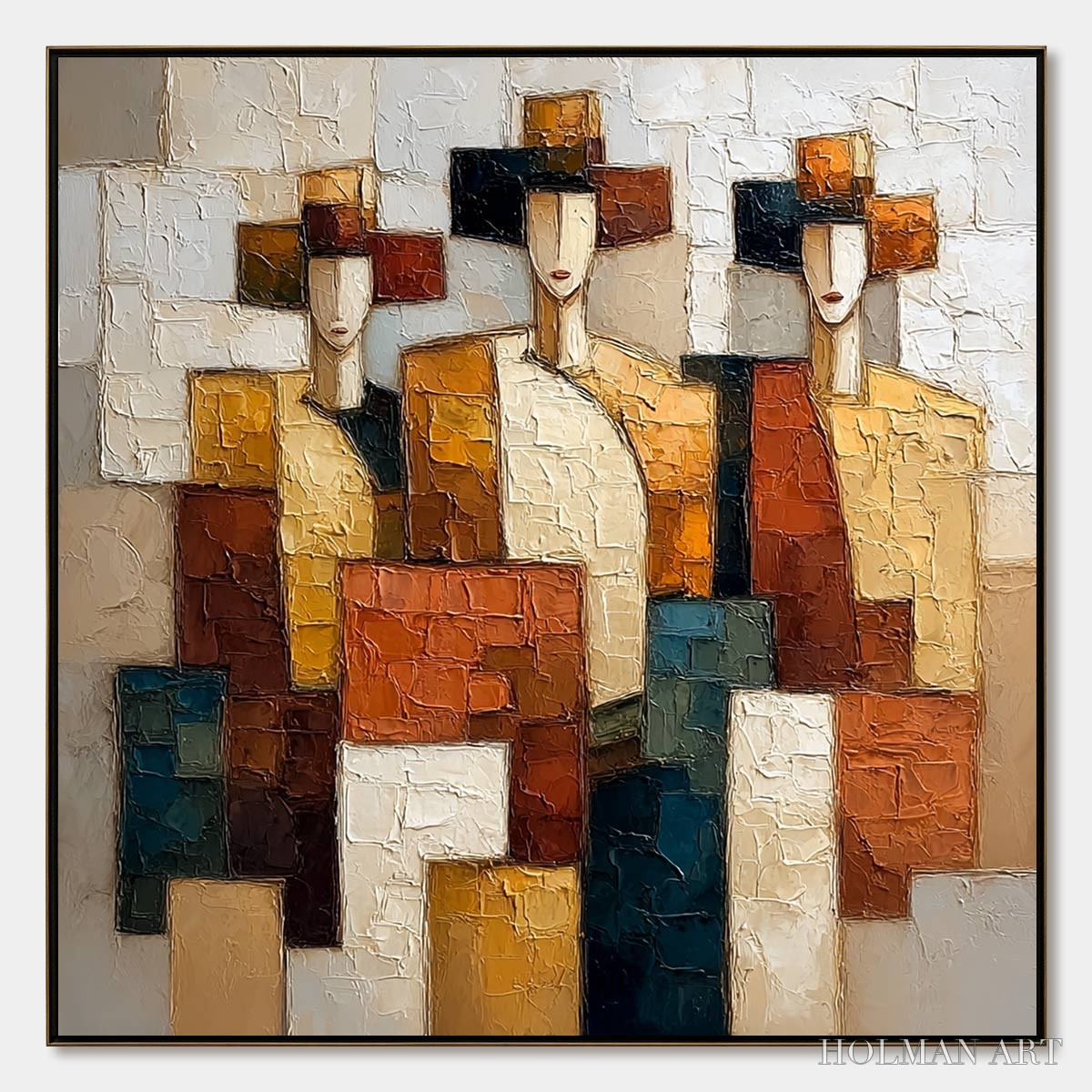 HOLMAN ART the Triad – Textured Geometric Figurative Portrait Painting - image 1