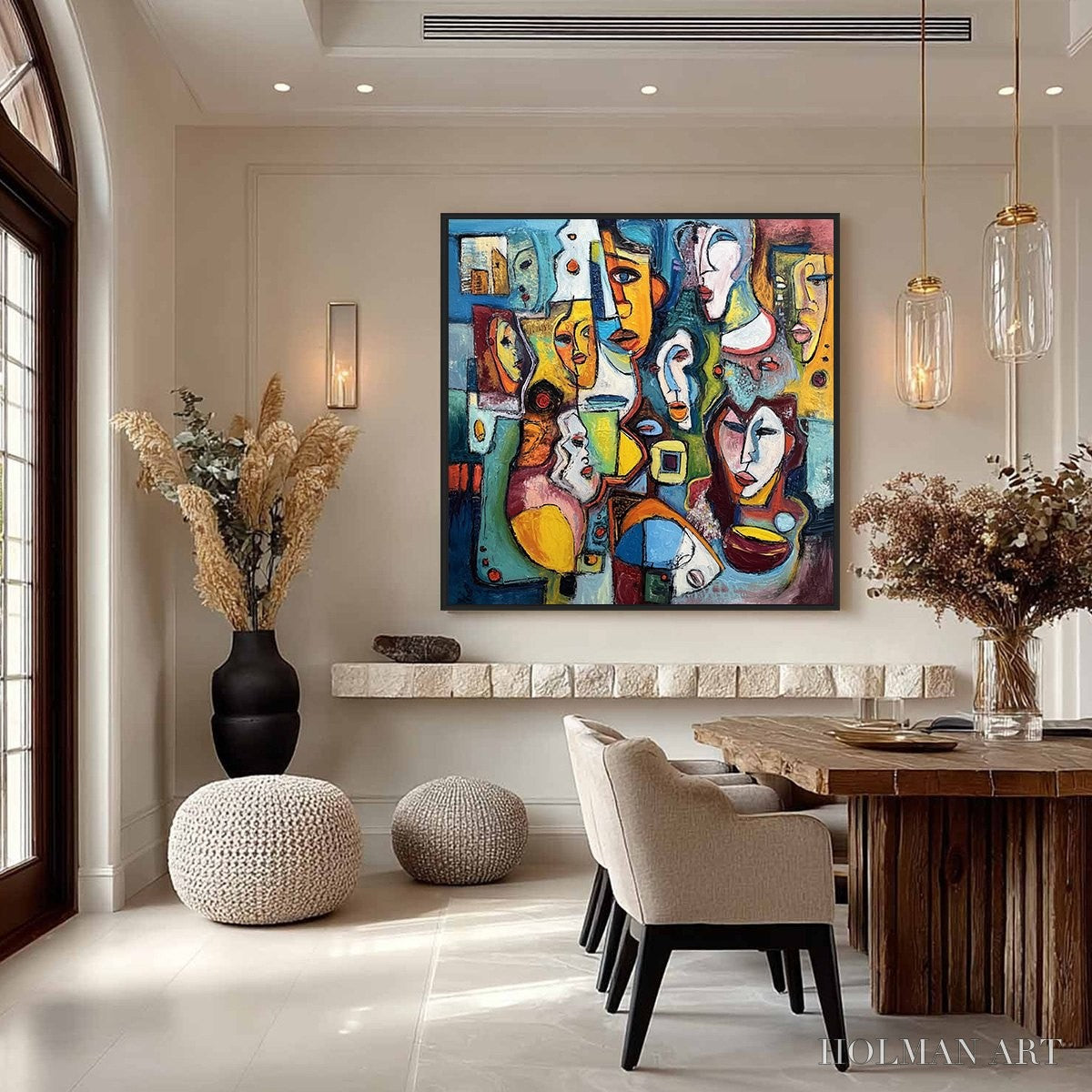 HOLMAN ART Mosaic of Minds – Colorful Abstract Figurative Faces Oil Painting - image 4