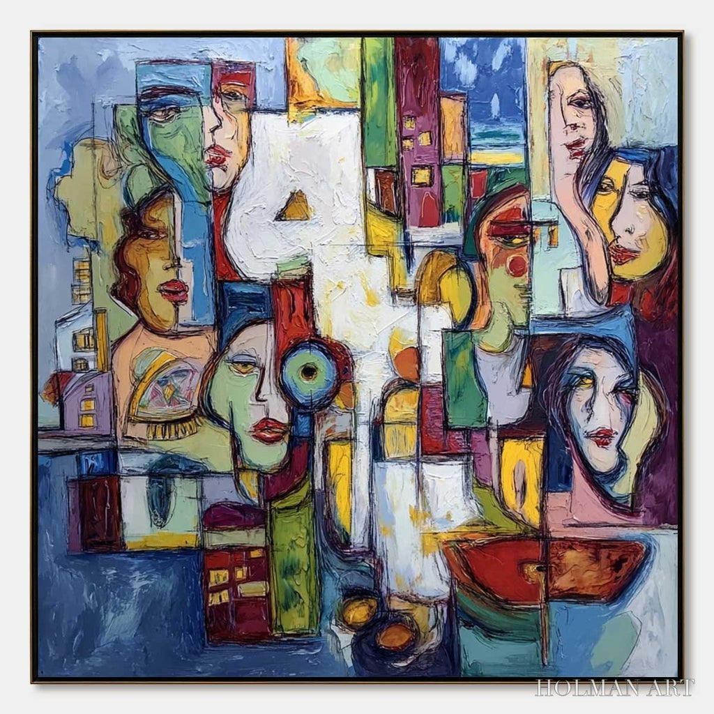 HOLMAN ART Urban Mosaic – Large Square Abstract Figurative - image 1