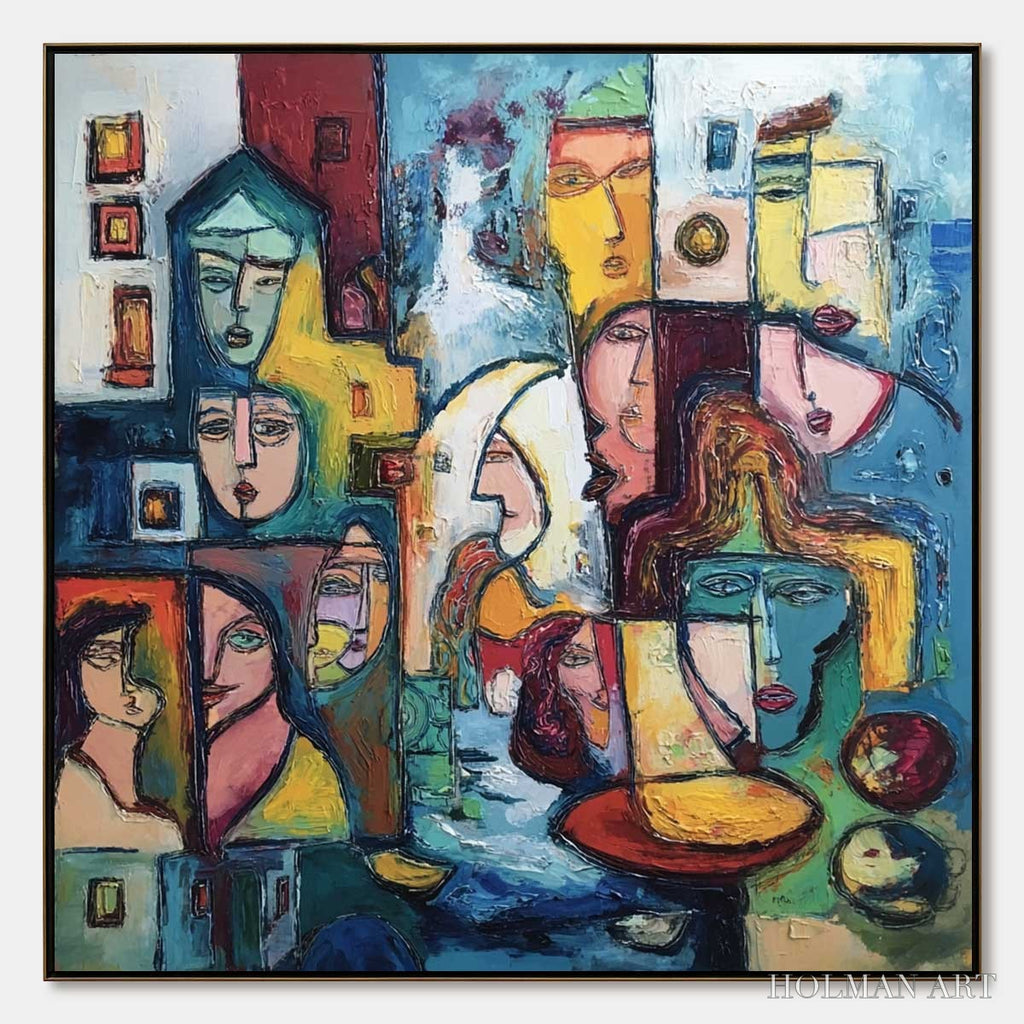 HOLMAN ART Urban Mosaic – Colorful Abstract Figurative Impasto Painting - image 1