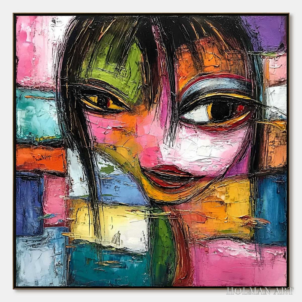 HOLMAN ART Kaleidoscope Soul – Colorful Abstract Impasto Portrait Oil Painting - image 1