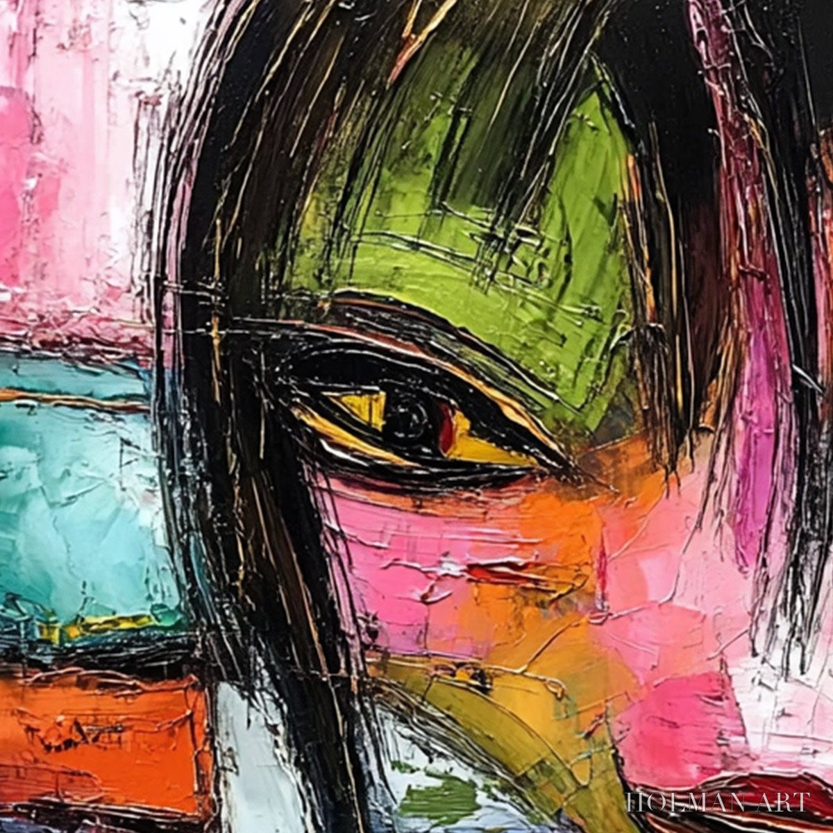 HOLMAN ART Kaleidoscope Soul – Colorful Abstract Impasto Portrait Oil Painting - image 3