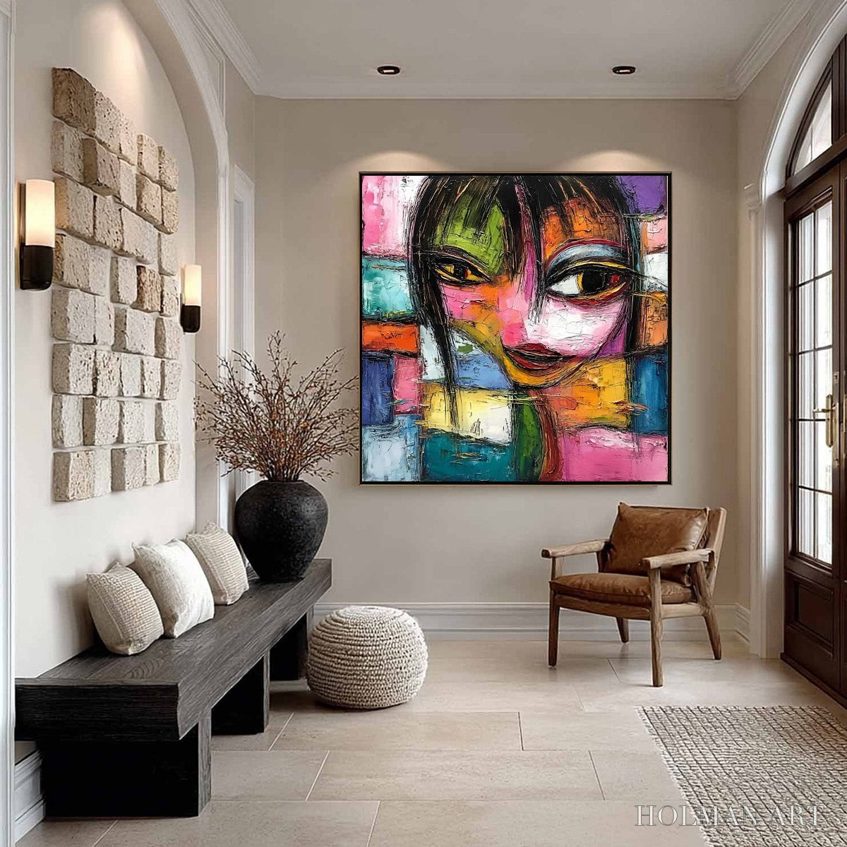 HOLMAN ART Kaleidoscope Soul – Colorful Abstract Impasto Portrait Oil Painting - image 4