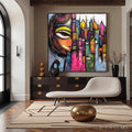 HOLMAN ART Urban Muse – Large Colorful Abstract Portrait and Cityscape Painting - image 2