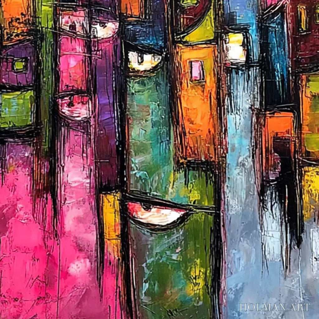 HOLMAN ART Urban Muse – Large Colorful Abstract Portrait and Cityscape Painting - image 5