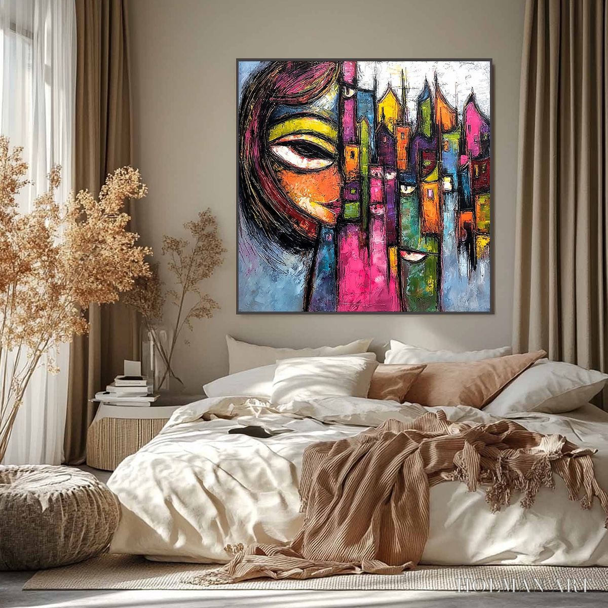 HOLMAN ART Urban Muse – Large Colorful Abstract Portrait and Cityscape Painting - image 6