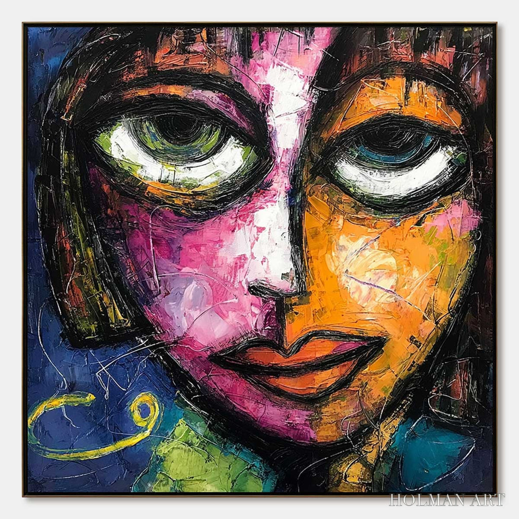 HOLMAN ART Kaleidoscope Soul – Colorful Abstract Impasto Portrait Oil Painting on Canvas - image 1