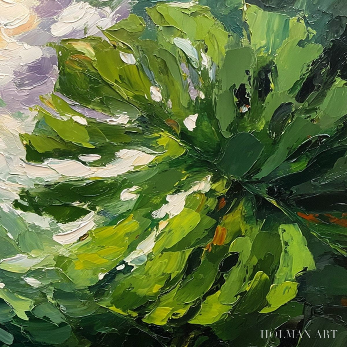 HOLMAN ART Emerald Gaze – Textured Palette Knife Painting of Sunlit Tropical Leaves - image 5