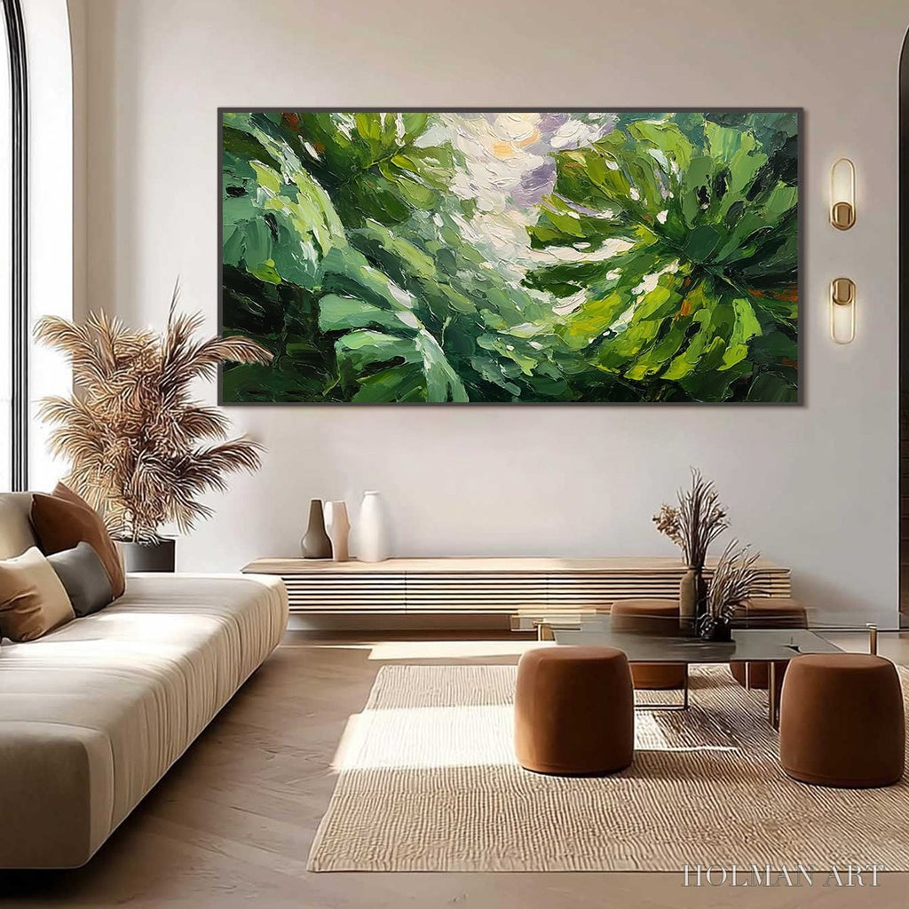 HOLMAN ART Emerald Gaze – Textured Palette Knife Painting of Sunlit Tropical Leaves - image 6