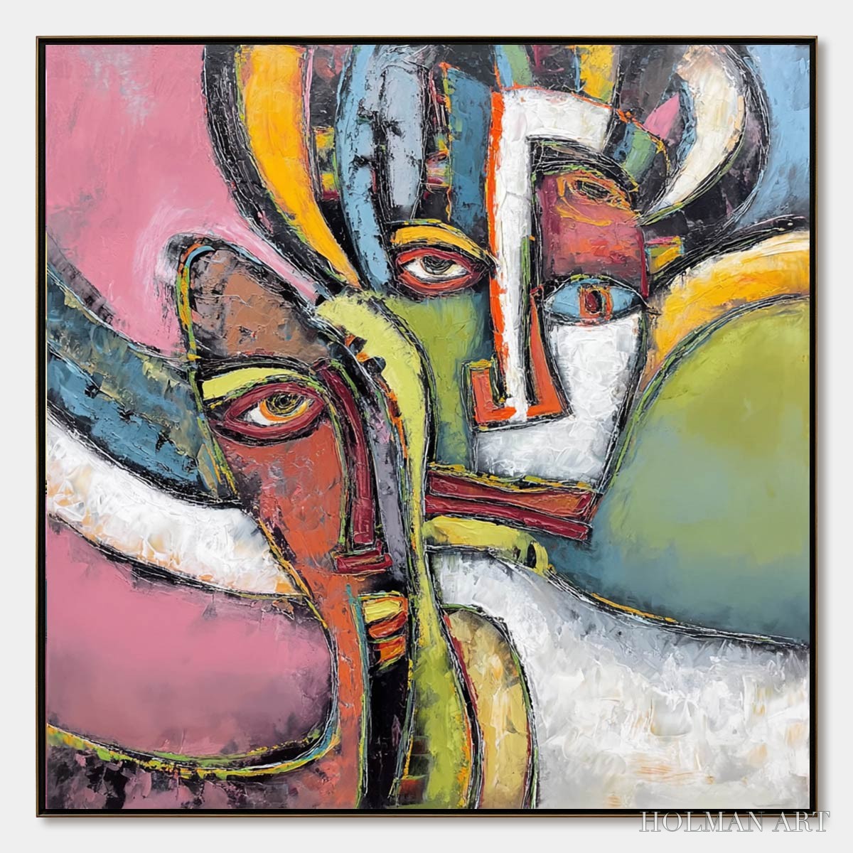 HOLMAN ART Kindred Spirits – Colorful Abstract Impasto Portrait Oil Painting - image 1