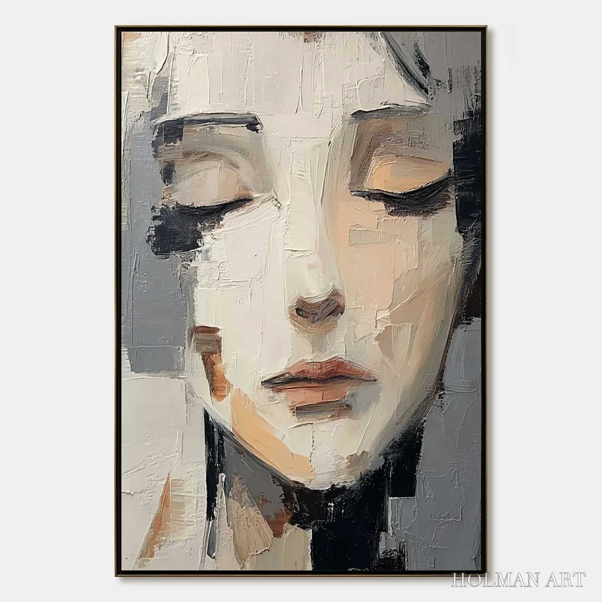HOLMAN ART Echoes of Silence – Textured Abstract Portrait Oil Painting on Canvas - image 1