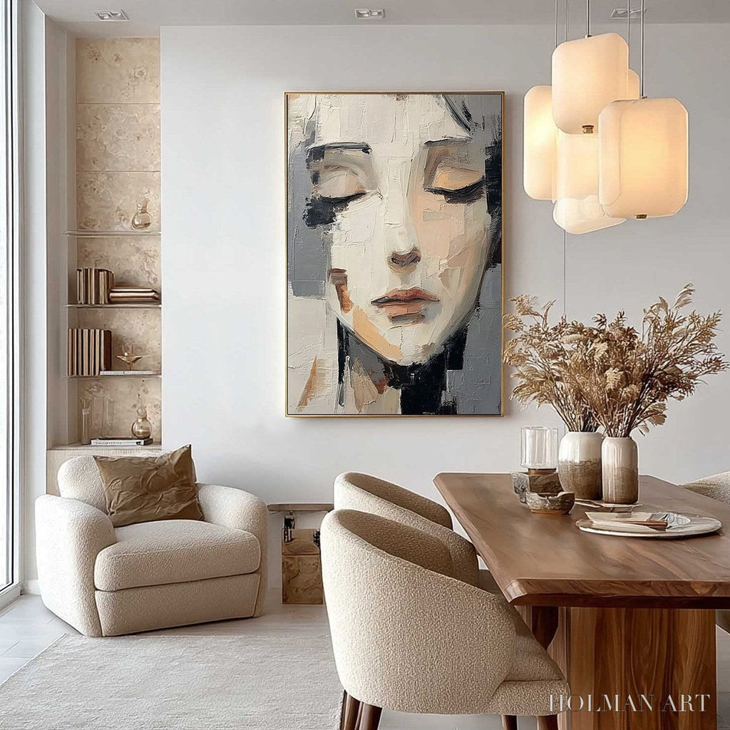 HOLMAN ART Echoes of Silence – Textured Abstract Portrait Oil Painting on Canvas - image 4