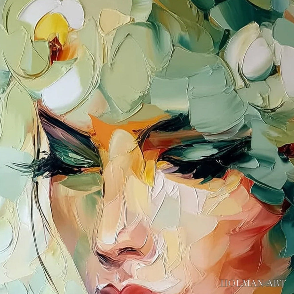 HOLMAN ART Verdant Reverie – Textured Palette Knife Portrait Oil Painting - image 3