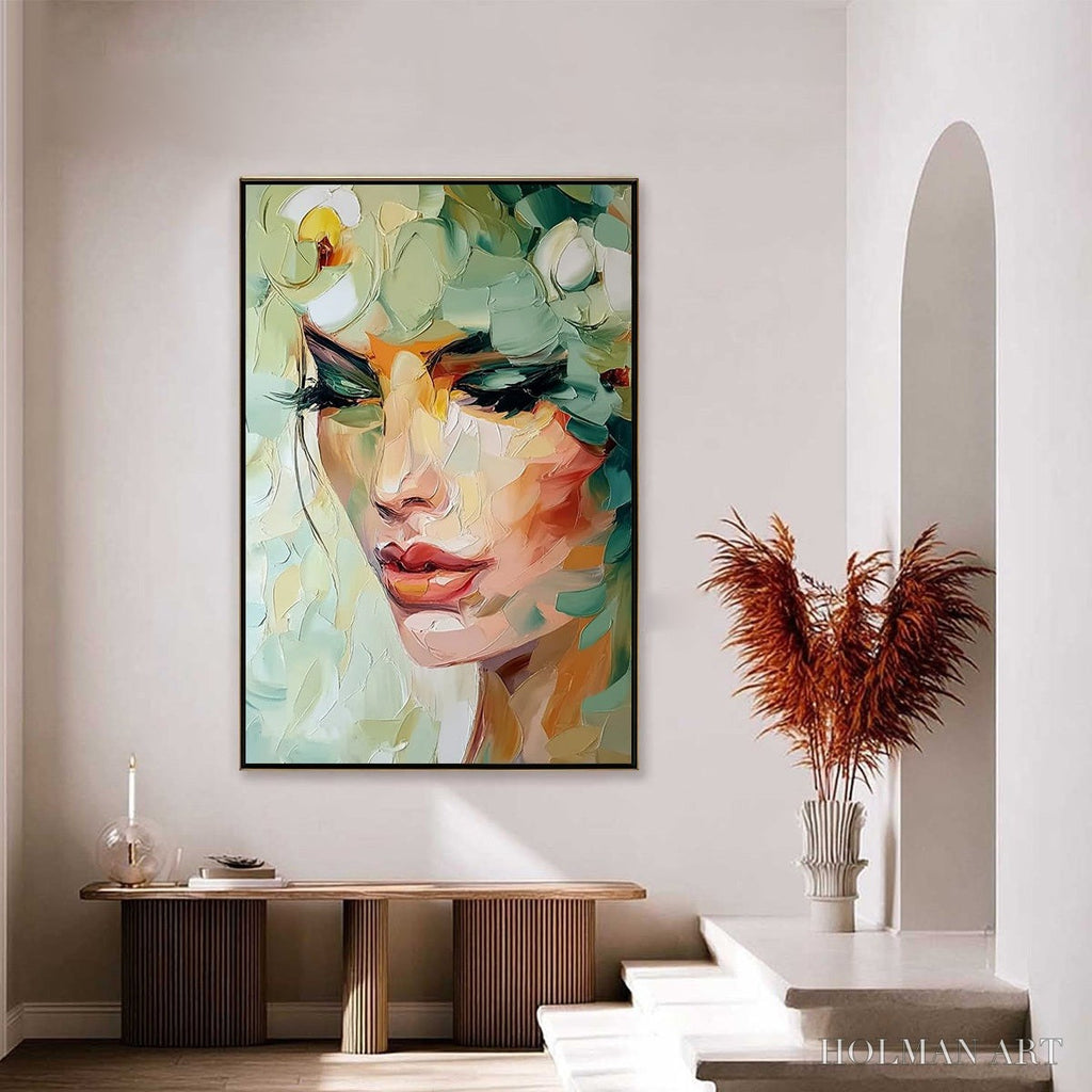 HOLMAN ART Verdant Reverie – Textured Palette Knife Portrait Oil Painting - image 4