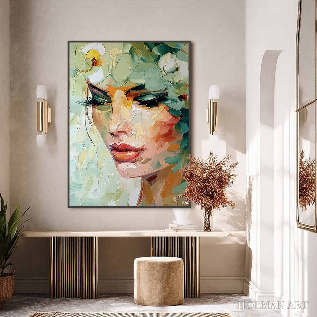 HOLMAN ART Verdant Reverie – Textured Palette Knife Portrait Oil Painting - image 6
