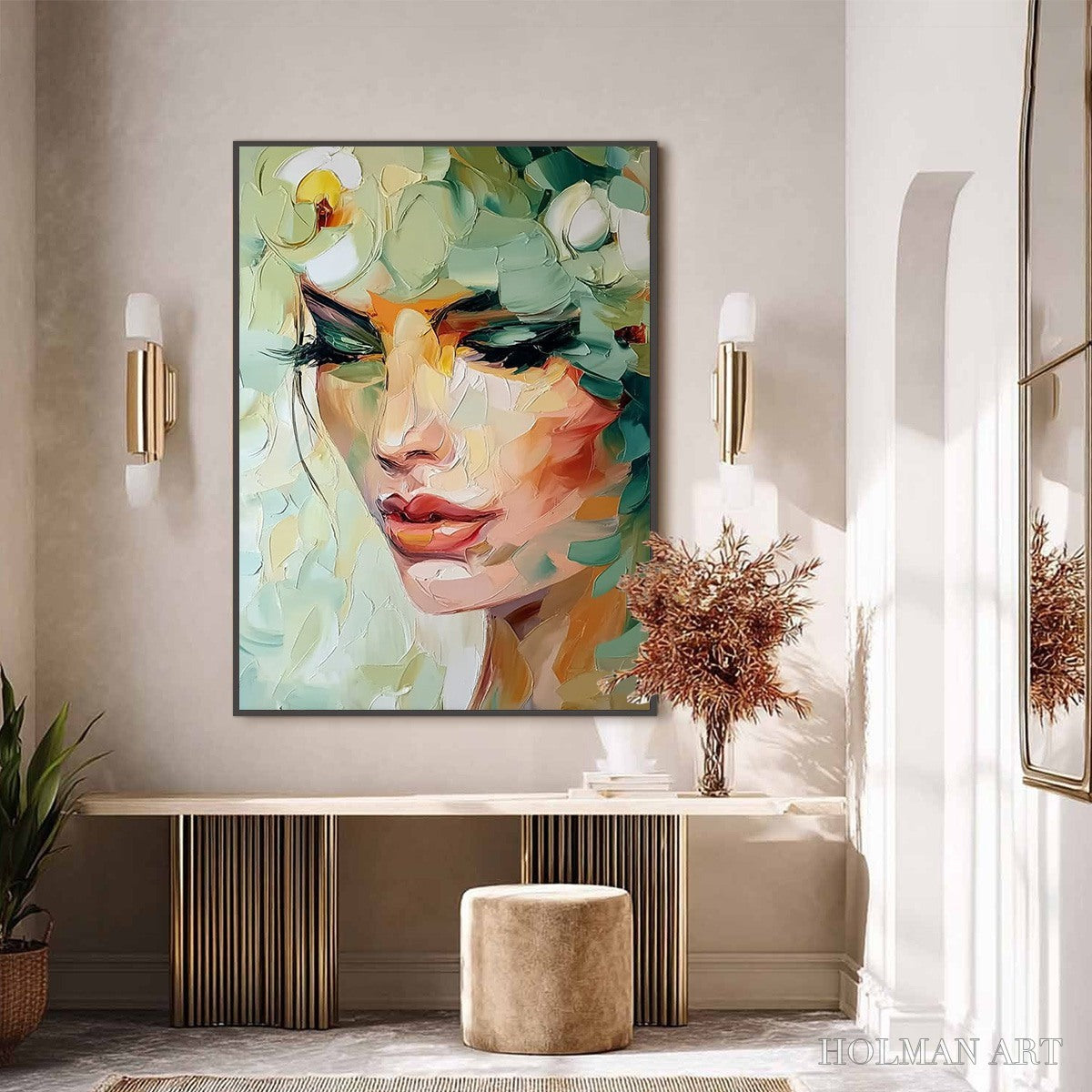 HOLMAN ART Verdant Reverie – Textured Palette Knife Portrait Oil Painting - image 6
