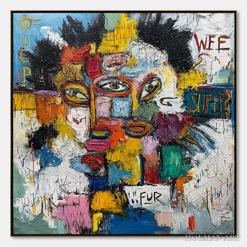HOLMAN ART Static Mind – Large Colorful Abstract Portrait Oil Painting - image 1