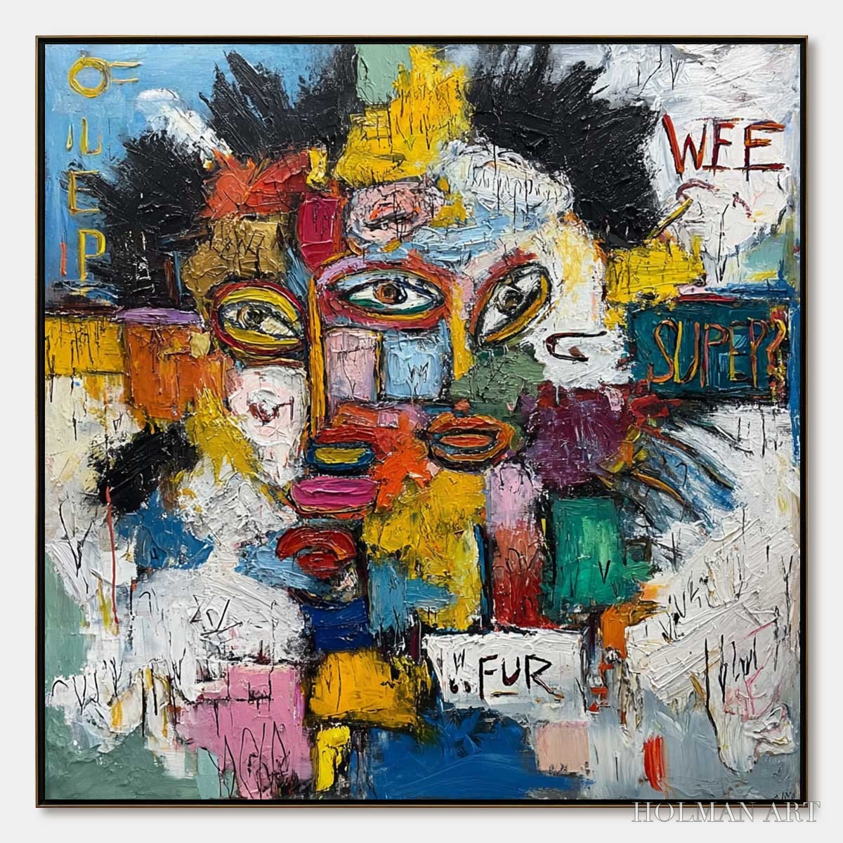 HOLMAN ART Static Mind – Large Colorful Abstract Portrait Oil Painting - image 1