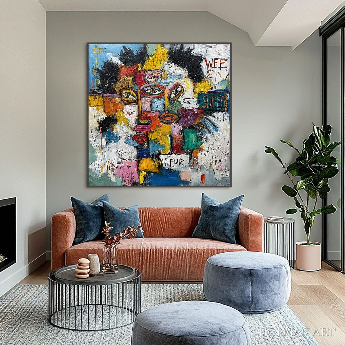 HOLMAN ART Static Mind – Large Colorful Abstract Portrait Oil Painting - image 6