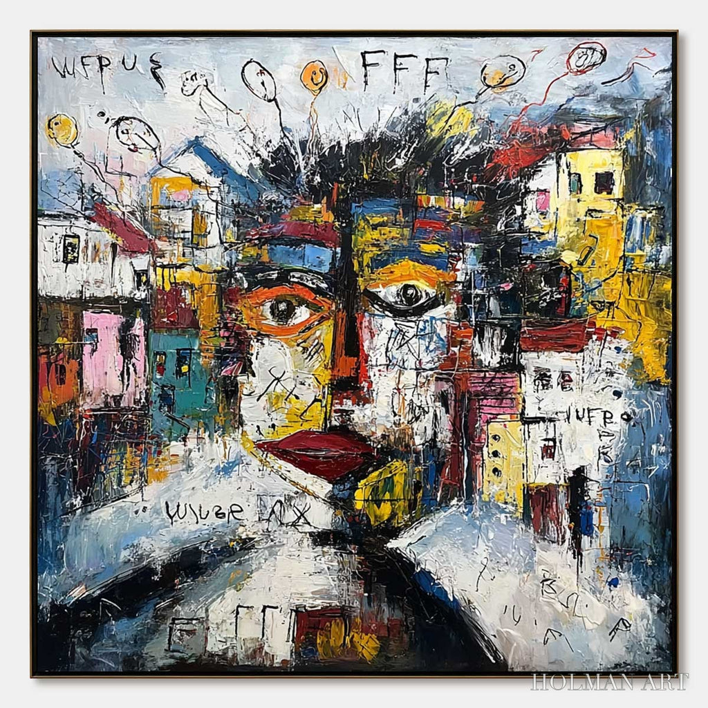 HOLMAN ART Urban Mindscape – Expressive Abstract Portrait Painting with Heavy Texture - image 1