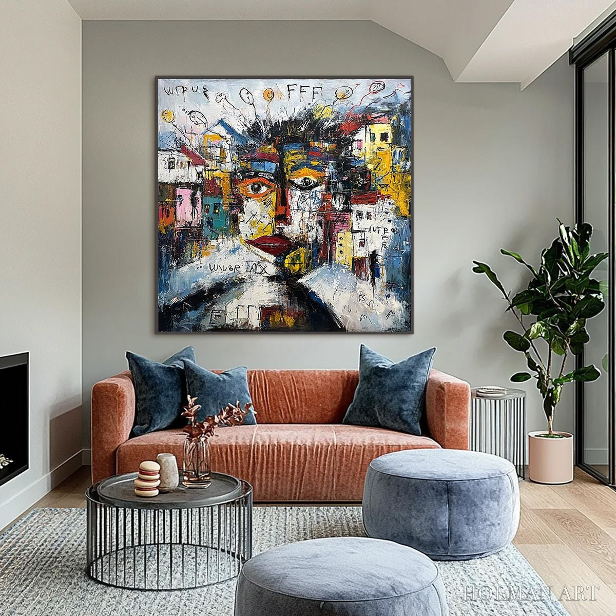 HOLMAN ART Urban Mindscape – Expressive Abstract Portrait Painting with Heavy Texture - image 2