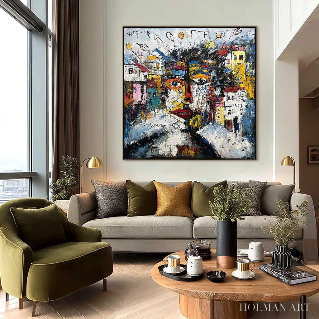 HOLMAN ART Urban Mindscape – Expressive Abstract Portrait Painting with Heavy Texture - image 4