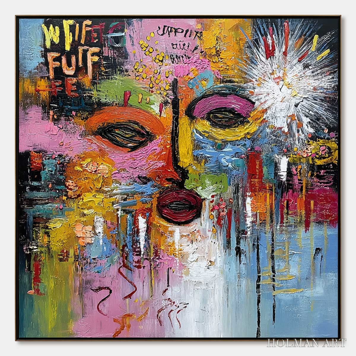 HOLMAN ART Static Reverie – Colorful Abstract Face Impasto Palette Knife Painting - image 1