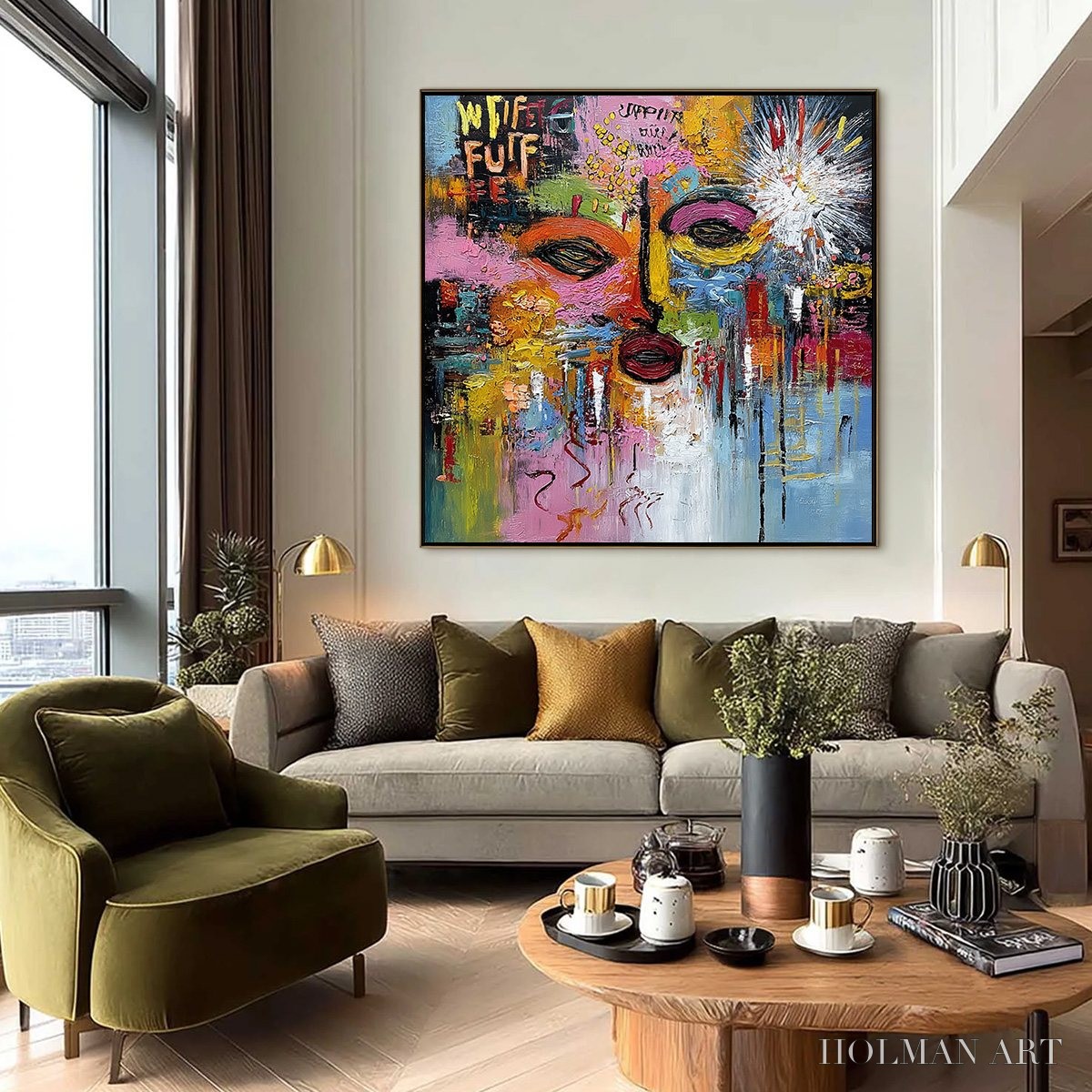 HOLMAN ART Static Reverie – Colorful Abstract Face Impasto Palette Knife Painting - image 2