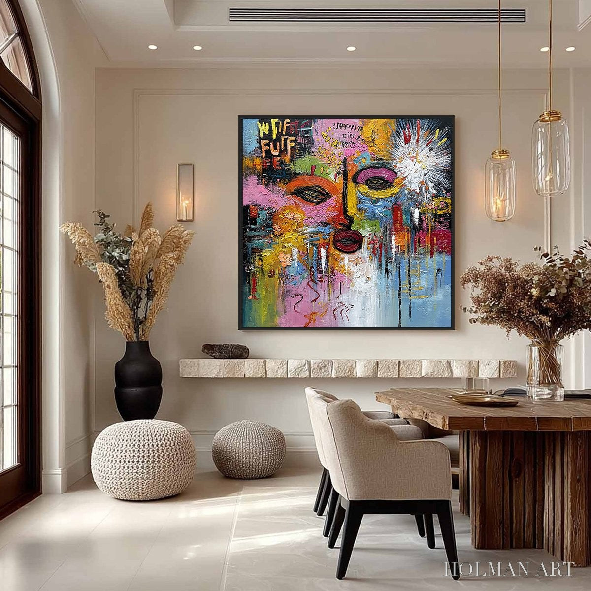 HOLMAN ART Static Reverie – Colorful Abstract Face Impasto Palette Knife Painting - image 4