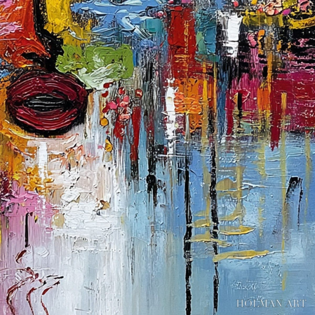 HOLMAN ART Static Reverie – Colorful Abstract Face Impasto Palette Knife Painting - image 5