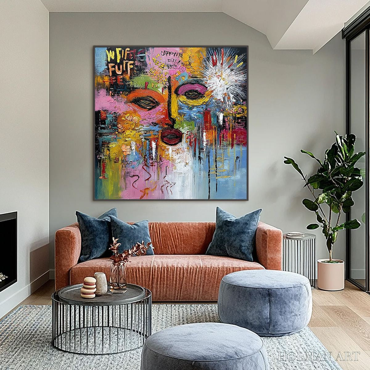 HOLMAN ART Static Reverie – Colorful Abstract Face Impasto Palette Knife Painting - image 6