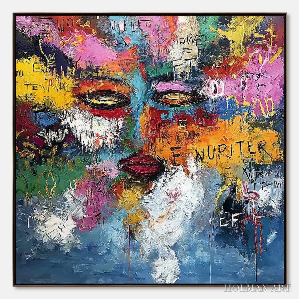 HOLMAN ART Static Reverie – Colorful Abstract Graffiti Style Face Oil Painting - image 1