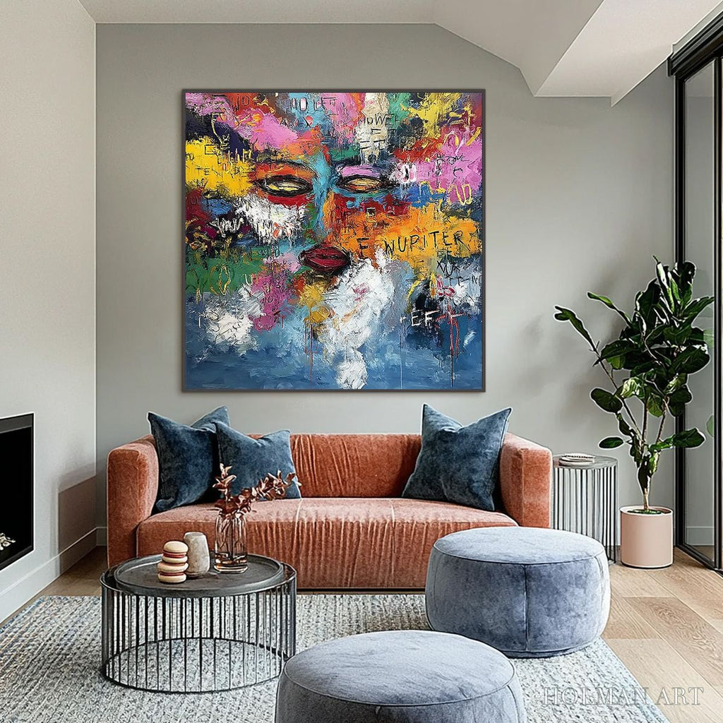 HOLMAN ART Static Reverie – Colorful Abstract Graffiti Style Face Oil Painting - image 2