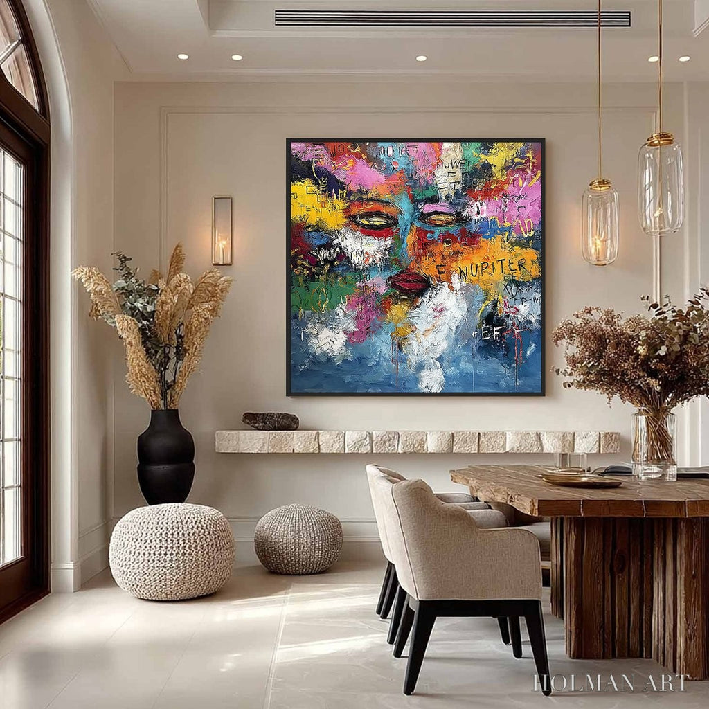 HOLMAN ART Static Reverie – Colorful Abstract Graffiti Style Face Oil Painting - image 4
