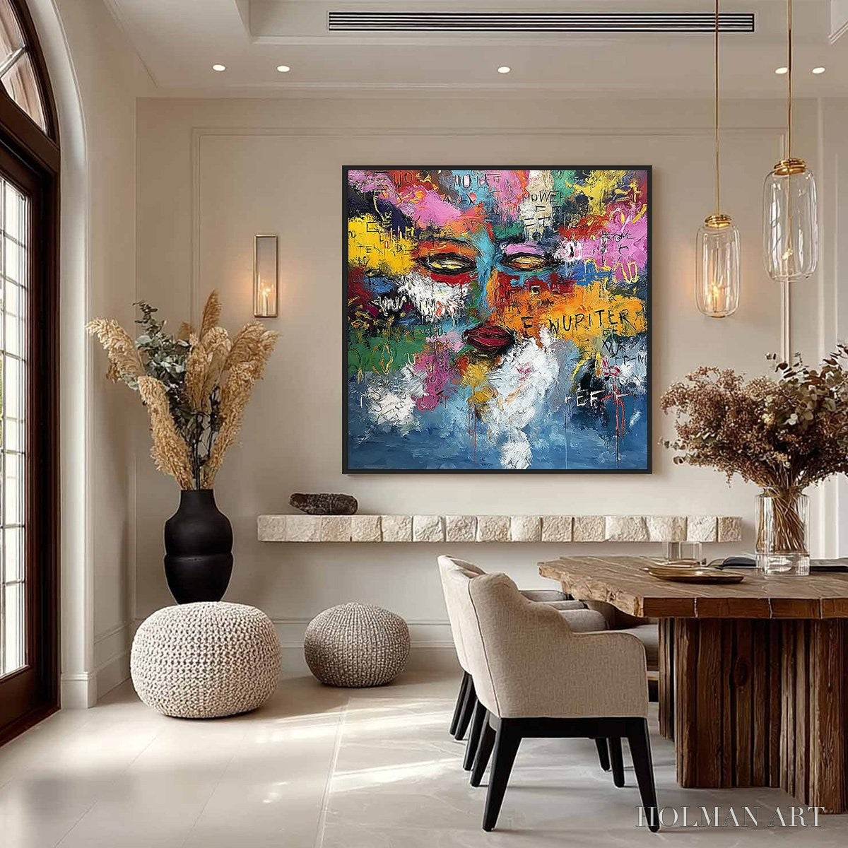 HOLMAN ART Static Reverie – Colorful Abstract Graffiti Style Face Oil Painting - image 4
