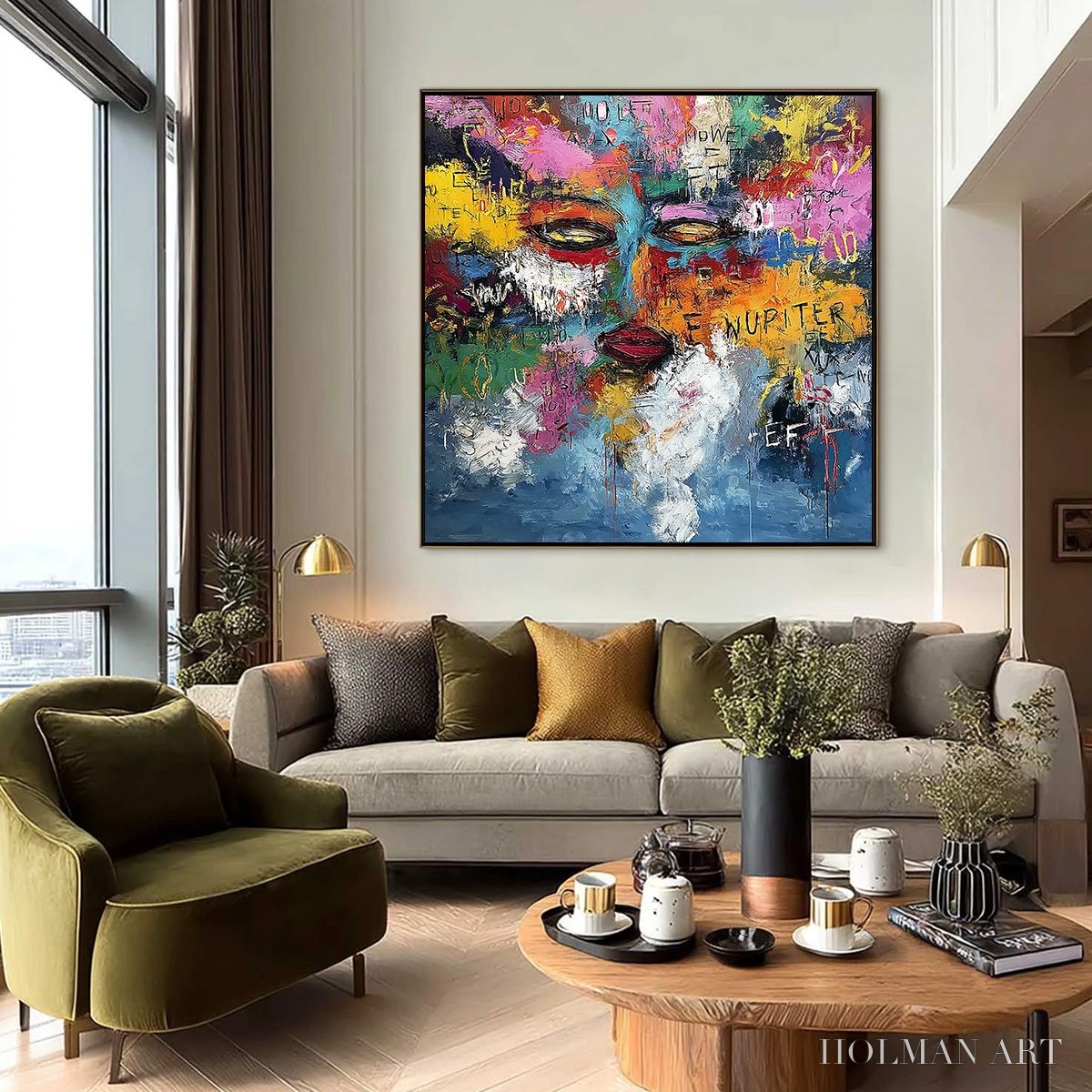 HOLMAN ART Static Reverie – Colorful Abstract Graffiti Style Face Oil Painting - image 6